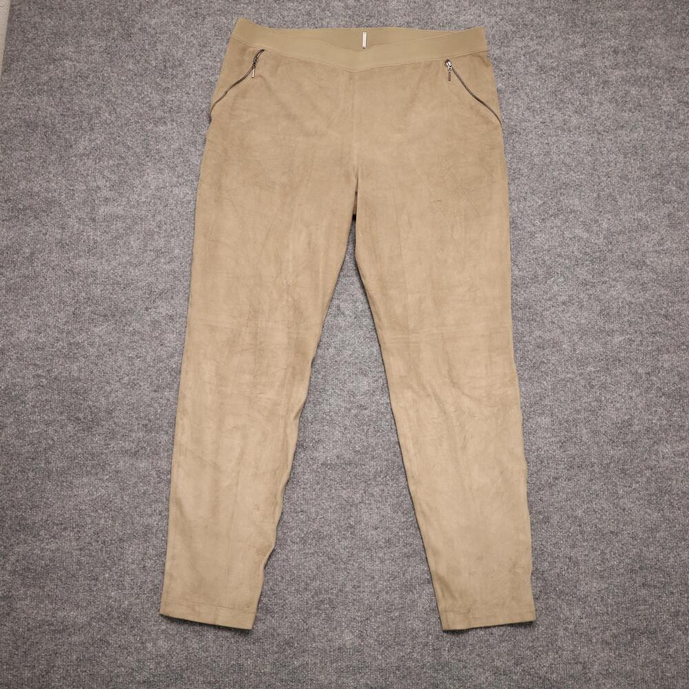 Elie Tahari Pants Womens XL Beige Faux Suede Pull On Slim Dress Ankle Workwear